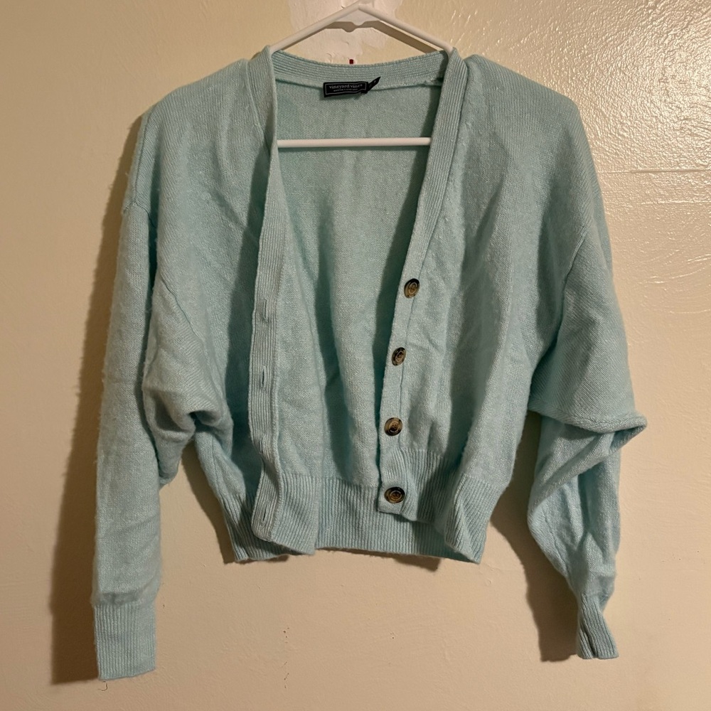 Vineyard Vines Pale Green Cropped Button-Up Cardigan